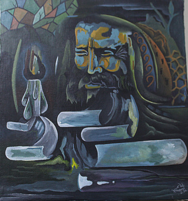 Peinture intitulée "l'homme a la bougie" par Hamza Rhani, Œuvre d'art originale, Acrylique
