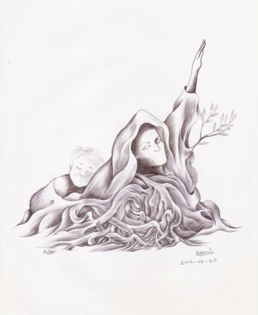Рисунок под названием "Pour l'innocence" - Hamza Rhani, Подлинное произведение искусства, Шариковая ручка
