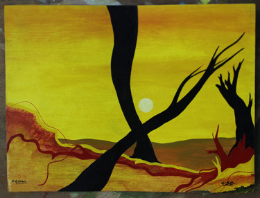 Peinture intitulée "entre arbres" par Hamza Rhani, Œuvre d'art originale, Huile
