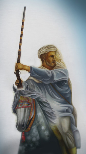 Painting titled "cavalier du tborida" by Hamza Rhani, Original Artwork, Oil