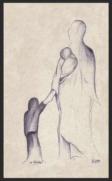 Dessin intitulée "maternite" par Hamza Rhani, Œuvre d'art originale, Stylo à bille