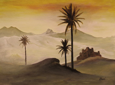 Peinture intitulée "kasbah palmier" par Hamza Rhani, Œuvre d'art originale, Acrylique