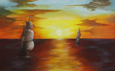 Painting titled "les navires" by Hamza Rhani, Original Artwork, Acrylic