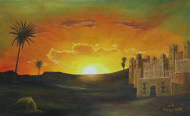 Peinture intitulée "kasbah du desert" par Hamza Rhani, Œuvre d'art originale, Huile