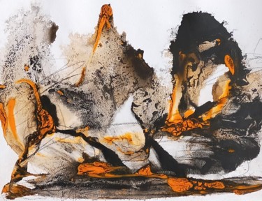 Peinture intitulée "Le noir et l'orange" par Hanae Eloudghyry, Œuvre d'art originale, Acrylique
