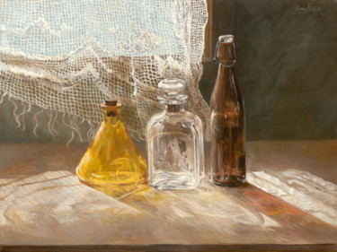 Malerei mit dem Titel "Three Bottles" von Hanan Milner, Original-Kunstwerk, Öl