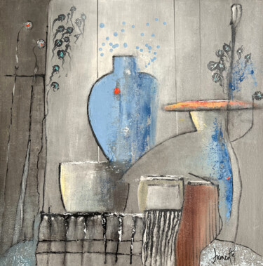 Pintura titulada "Courbes bleues" por Gilles Hancotte, Obra de arte original, Acrílico