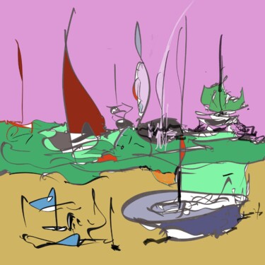 Digital Arts με τίτλο "Plage 2" από Gilles Hancotte, Αυθεντικά έργα τέχνης, Ψηφιακή ζωγραφική