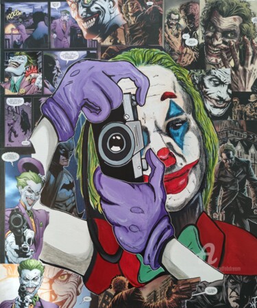 Painting titled "Killing Joker" by Handfabdream, Original Artwork, Acrylic Mounted on Wood Stretcher frame