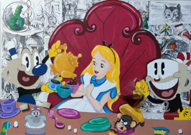 Painting titled "Tea Time" by Handfabdream, Original Artwork, Acrylic Mounted on Wood Panel