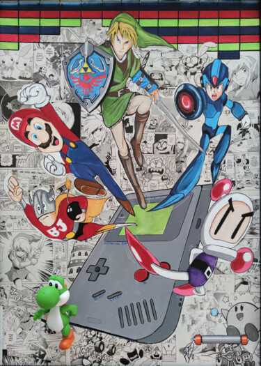 Pintura intitulada "GameBoy Forever" por Handfabdream, Obras de arte originais, Acrílico Montado em Painel de madeira