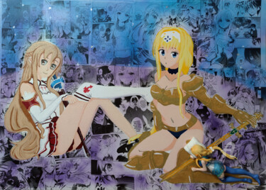 Painting titled "SAO tribute" by Handfabdream, Original Artwork, Acrylic Mounted on Wood Panel