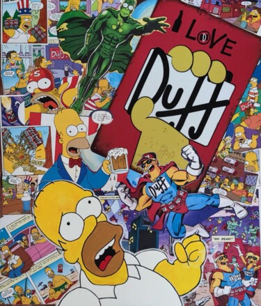Painting titled "Homer duff forever" by Handfabdream, Original Artwork, Acrylic Mounted on Wood Stretcher frame