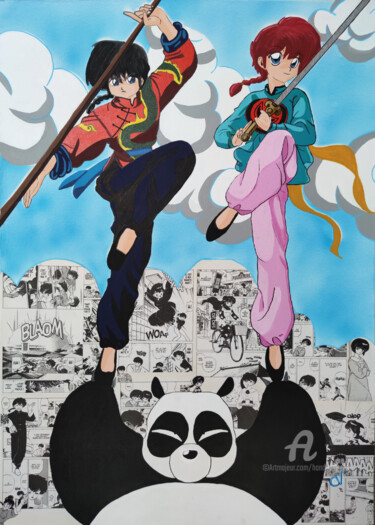 Painting titled "Ranma'S" by Handfabdream, Original Artwork, Acrylic Mounted on Wood Panel