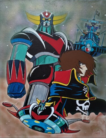 Painting titled "Space warrior" by Handfabdream, Original Artwork, Acrylic Mounted on Wood Panel