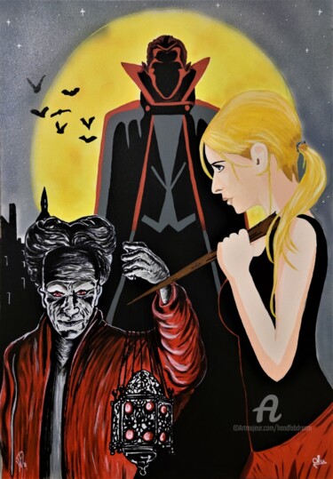 Painting titled "Buffy and co" by Handfabdream, Original Artwork, Acrylic Mounted on Wood Panel