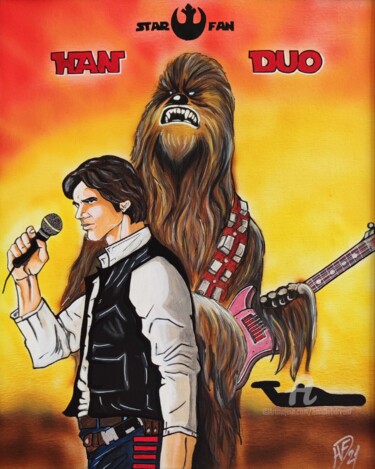 Painting titled "Han Duo" by Handfabdream, Original Artwork, Acrylic Mounted on Wood Panel