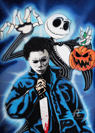Картина под названием "Halloween spirit" - Handfabdream, Подлинное произведение искусства, Акрил Установлен на Деревянная па…