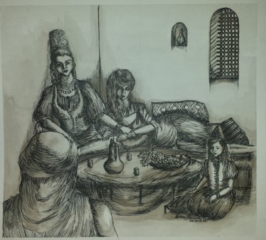Desenho intitulada "The Afternoon" por Hanene Merah, Obras de arte originais, Tinta