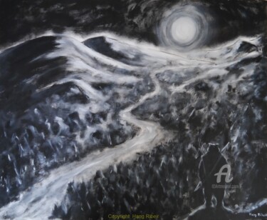 Peinture intitulée "La lune sur la rivi…" par Hang Ribeir, Œuvre d'art originale, Acrylique