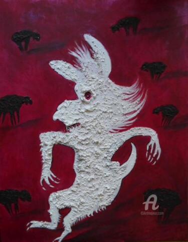 Peinture intitulée "Le loup blanc parmi…" par Hang Ribeir, Œuvre d'art originale, Autre