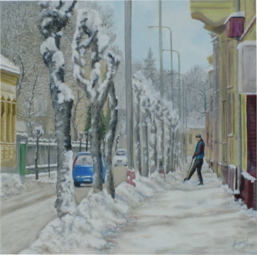 Malerei mit dem Titel "Winter suprise" von Štefan Hangácsi, Original-Kunstwerk, Öl