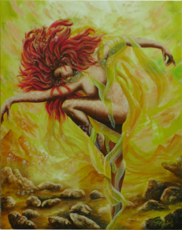 Peinture intitulée "Yellow Angel" par Štefan Hangácsi, Œuvre d'art originale, Huile