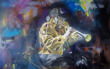 Painting titled "Jazz man - Multi te…" by Hanin, Original Artwork, Acrylic Mounted on Wood Stretcher frame