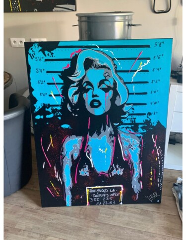 Painting titled "Marylin in Jail" by Hank, Original Artwork, Acrylic Mounted on Wood Stretcher frame