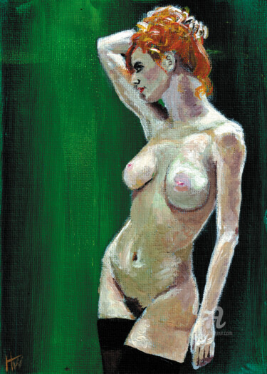 Pintura intitulada "Evening Nude" por Hank Wandle, Obras de arte originais, Acrílico