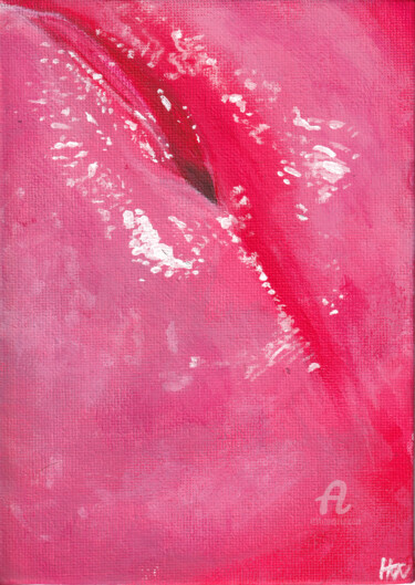 Painting titled "Strawberry" by Hank Wandle, Original Artwork, Acrylic Mounted on Cardboard