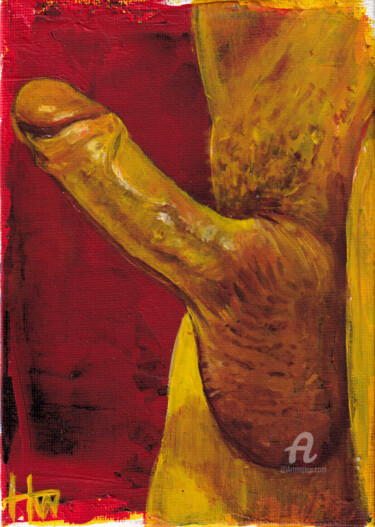 Painting titled "Penis Study" by Hank Wandle, Original Artwork, Acrylic Mounted on Cardboard
