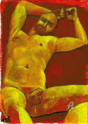 Painting titled "Reclining Nude One" by Hank Wandle, Original Artwork, Acrylic Mounted on Cardboard