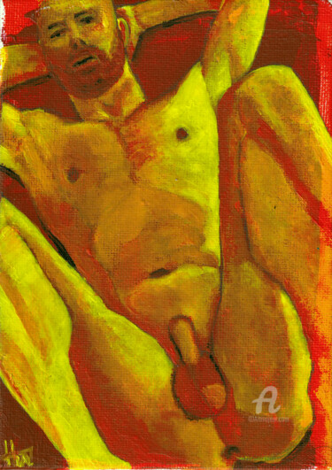 Painting titled "Reclining Nude Two" by Hank Wandle, Original Artwork, Acrylic Mounted on Cardboard