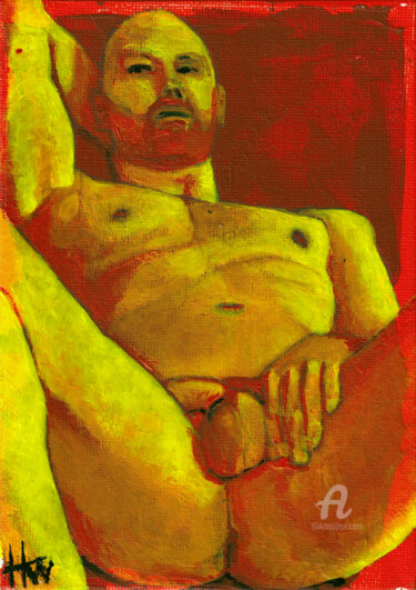 Painting titled "Reclining Nude Three" by Hank Wandle, Original Artwork, Acrylic Mounted on Cardboard