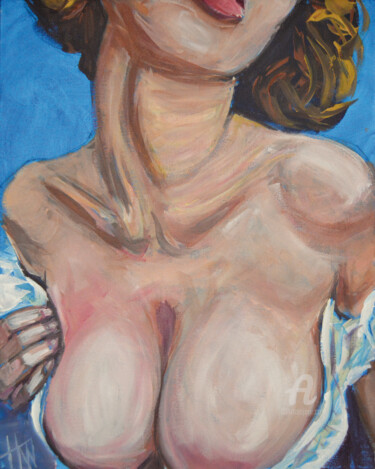 Painting titled "Decolletage" by Hank Wandle, Original Artwork, Acrylic Mounted on Cardboard