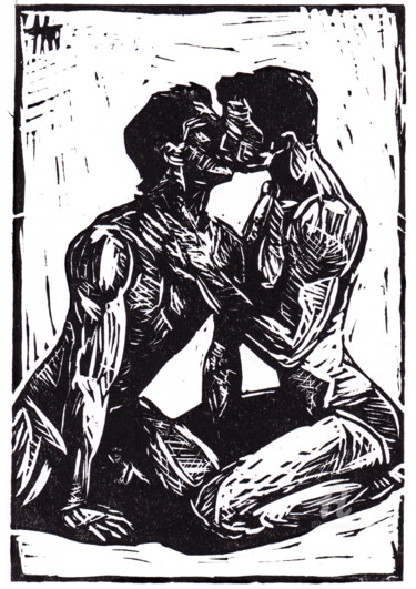 Printmaking titled "Kisses" by Hank Wandle, Original Artwork, Linocuts