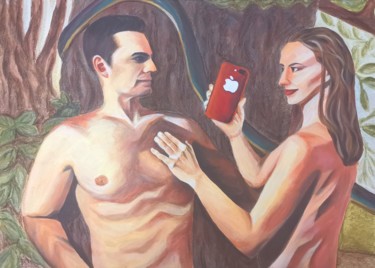 Painting titled "ADAM AND EVE NOWADA…" by Hanna Borowska, Original Artwork, Acrylic Mounted on Wood Stretcher frame
