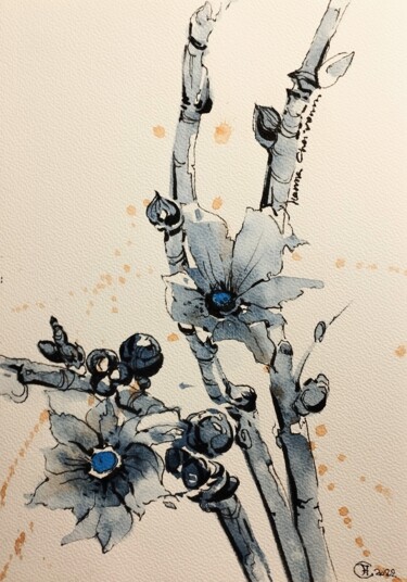 图画 标题为“Blue star flower 2” 由Hanna Chervonna, 原创艺术品, 水彩