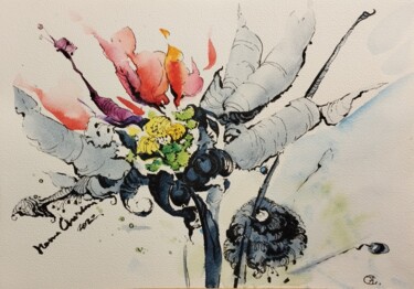 Рисунок под названием "Chameleon flower 2" - Hanna Chervonna, Подлинное произведение искусства, Акварель