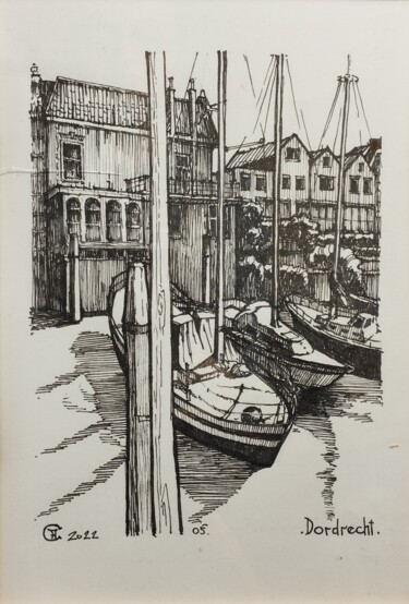 图画 标题为“Dordrecht. Boats.” 由Hanna Chervonna, 原创艺术品, 标记