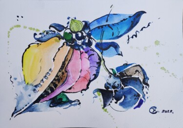 Tekening getiteld "Chameleon flower 1" door Hanna Chervonna, Origineel Kunstwerk, Aquarel