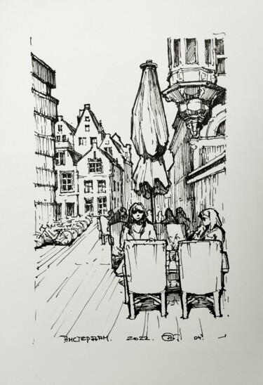 Dessin intitulée "Amsterdam" par Hanna Chervonna, Œuvre d'art originale, Marqueur