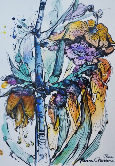 Disegno intitolato "Magic garden 1" da Hanna Chervonna, Opera d'arte originale, Acquarello