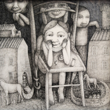 La chaise haute Drawing titled "La chaise haute" by Hanna Chroboczek, Original Art, Ink