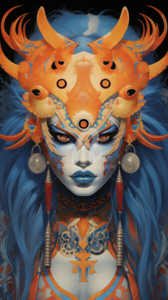 Digital Arts titled "Kabuki lady with bl…" by Hanna Kochet, Original Artwork, AI generated image