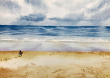 Painting titled "Rainy Ocean" by Hanna Kopylova, Original Artwork, Watercolor