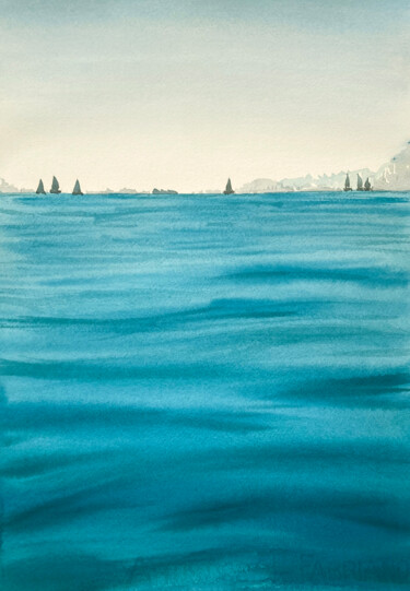 Painting titled "Sea Bay" by Hanna Kopylova, Original Artwork, Watercolor