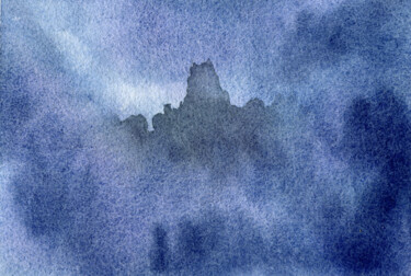Malerei mit dem Titel "Mountain Mirage" von Hanna Kopylova, Original-Kunstwerk, Aquarell