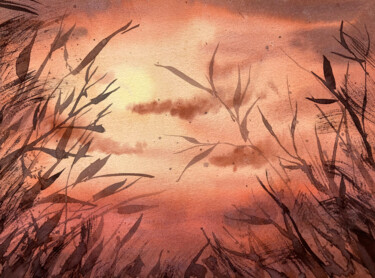 Pintura intitulada "Summer Sunset" por Hanna Kopylova, Obras de arte originais, Aquarela